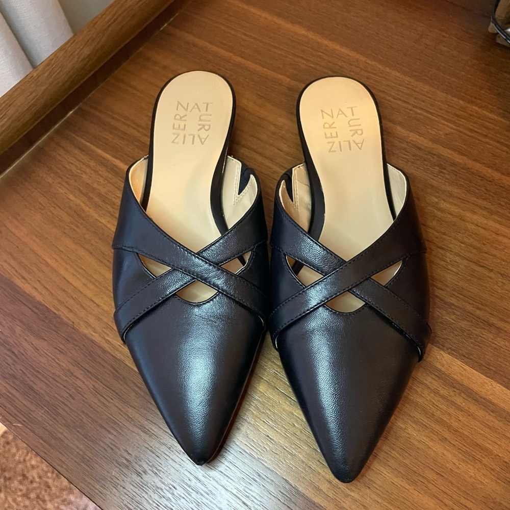 Black Leather Slip-On Mules
